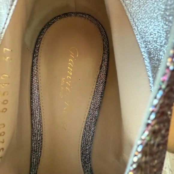 Virtually New Gianvito Rossi Iridescent Silver Peep Toe Booties - Size 37 - Picture 6 of 7